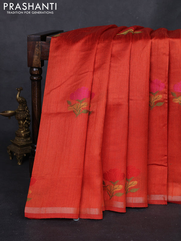 Rustic Orange & Mustard Yellow Semi Tussar  - Jamdani Weaving