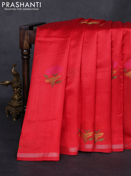 Red & Violet Semi Tussar  - Jamdani Weaving