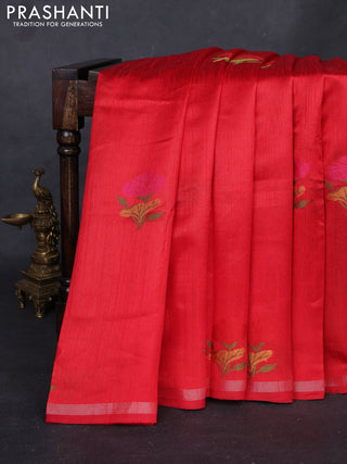 Red & Violet Semi Tussar  - Jamdani Weaving