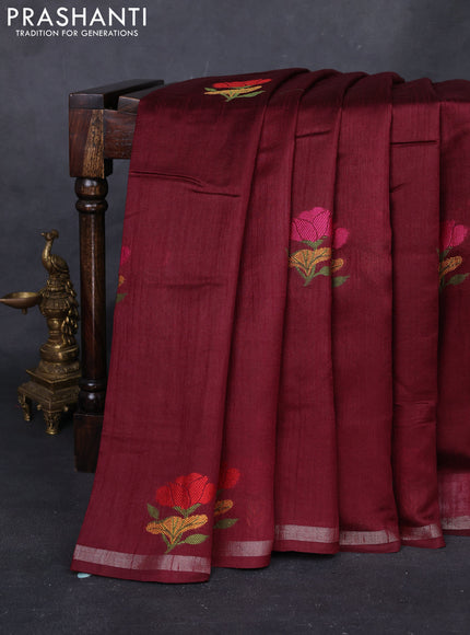 Maroon & Mustard Yellow Semi Tussar  - Jamdani Weaving
