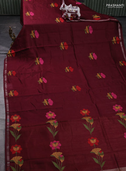 Maroon & Mustard Yellow Semi Tussar  - Jamdani Weaving