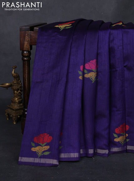 Blue & Pink Semi Tussar  - Jamdani Weaving