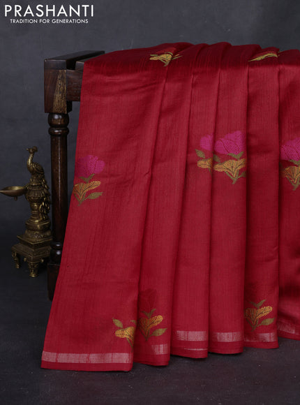 Red & Violet Semi Tussar  - Jamdani Weaving