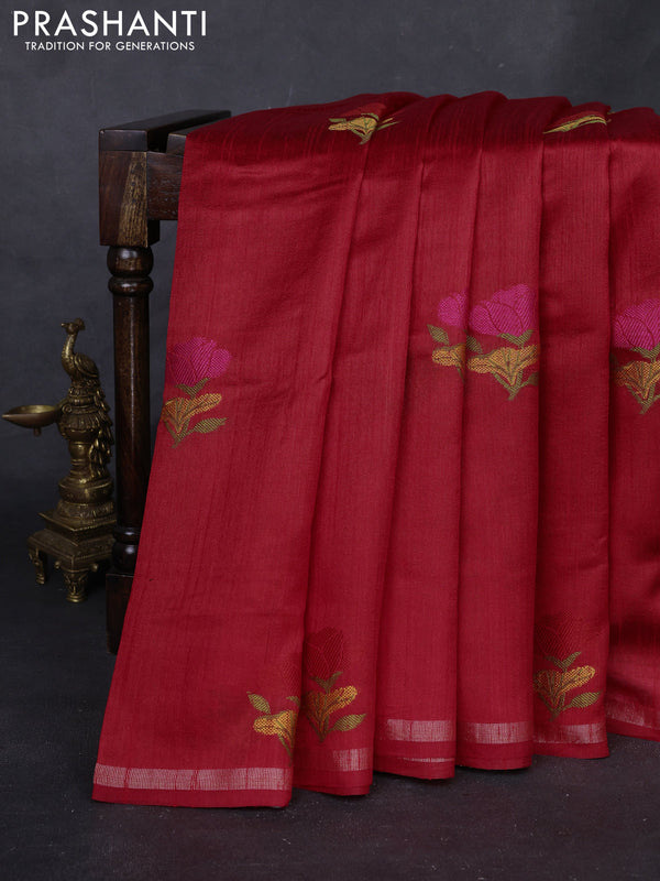 Red & Violet Semi Tussar  - Jamdani Weaving
