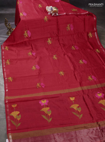 Red & Violet Semi Tussar  - Jamdani Weaving