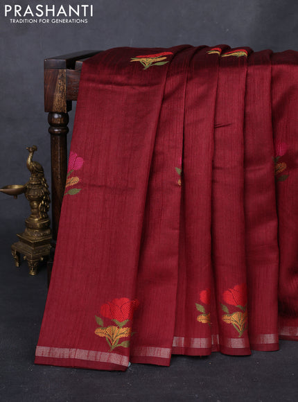 Maroon & Red Semi Tussar  - Jamdani Weaving