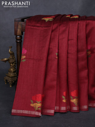 Maroon & Red Semi Tussar  - Jamdani Weaving