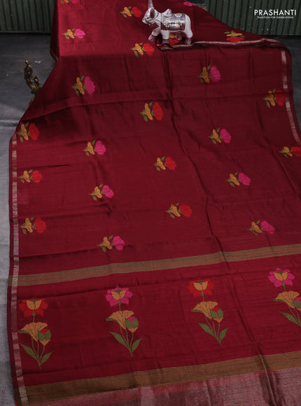 Maroon & Red Semi Tussar  - Jamdani Weaving