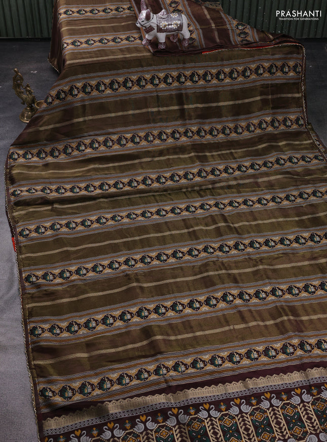 Coffee Brown & Rust Banarasi Silk - Patola Weaving