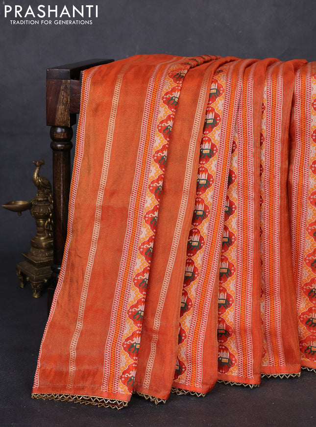 Orange & Coffee Brown Banarasi Silk - Patola Weaving