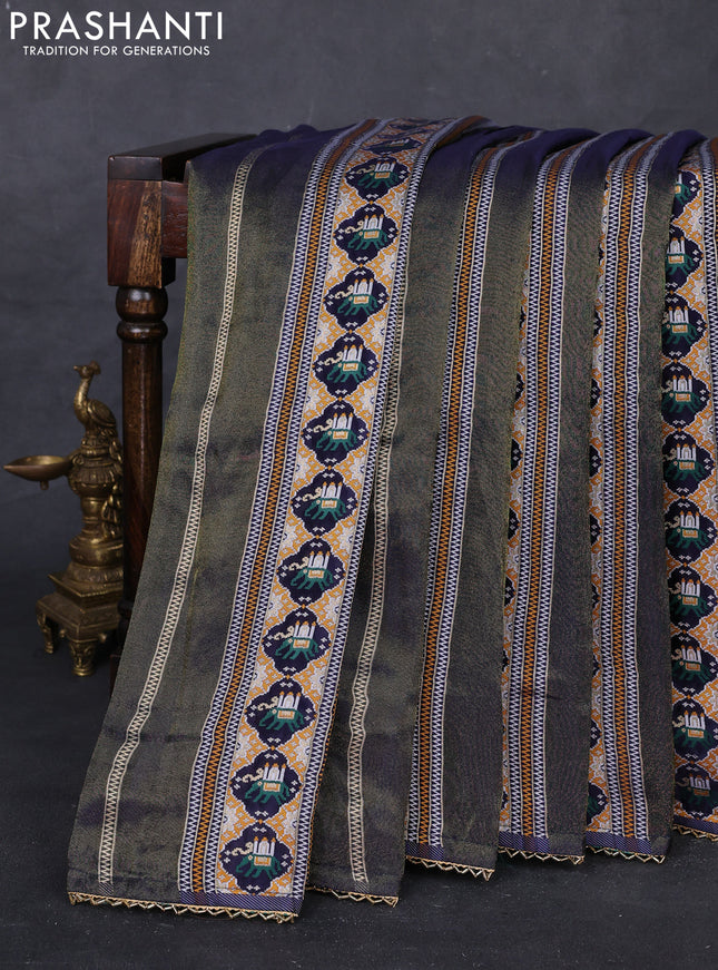 Navy Blue & Teal Green Banarasi Silk - Patola Weaving
