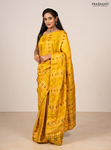 Yellow & Bottle Green Banarasi Silk - Patola Weaving