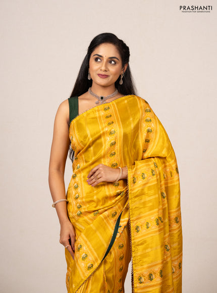 Yellow & Bottle Green Banarasi Silk - Patola Weaving