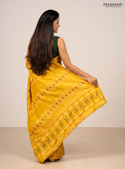 Yellow & Bottle Green Banarasi Silk - Patola Weaving