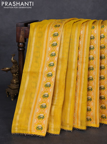 Yellow & Bottle Green Banarasi Silk - Patola Weaving