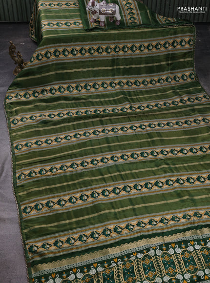 Green & Lime Green Banarasi Silk - Patola Weaving