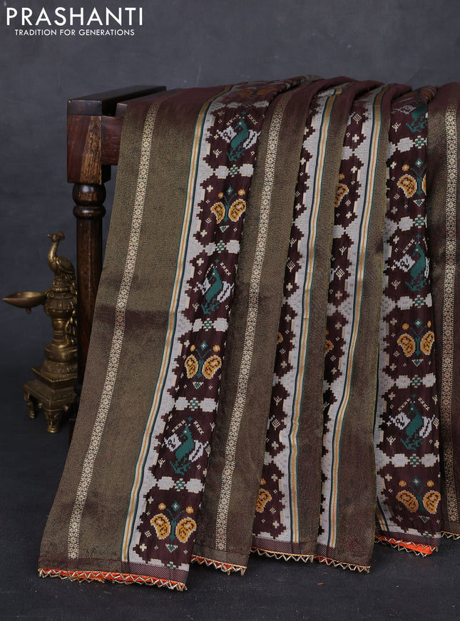Coffee Brown & Orange Banarasi Silk - Patola Weaving