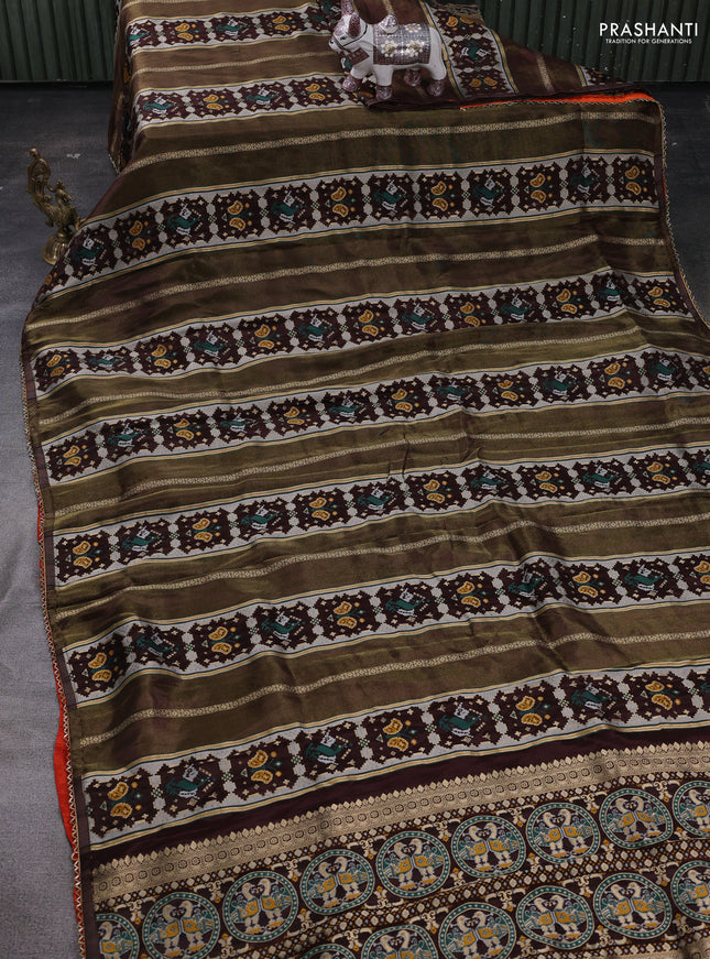 Coffee Brown & Orange Banarasi Silk - Patola Weaving