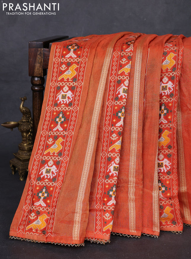 Orange & Coffee Brown Banarasi Silk - Patola Weaving
