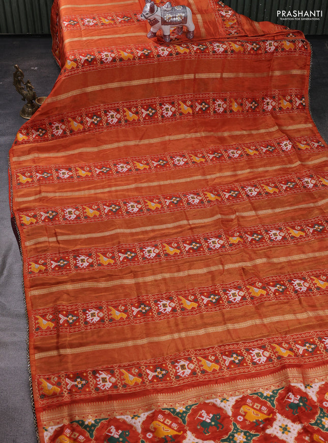 Orange & Coffee Brown Banarasi Silk - Patola Weaving