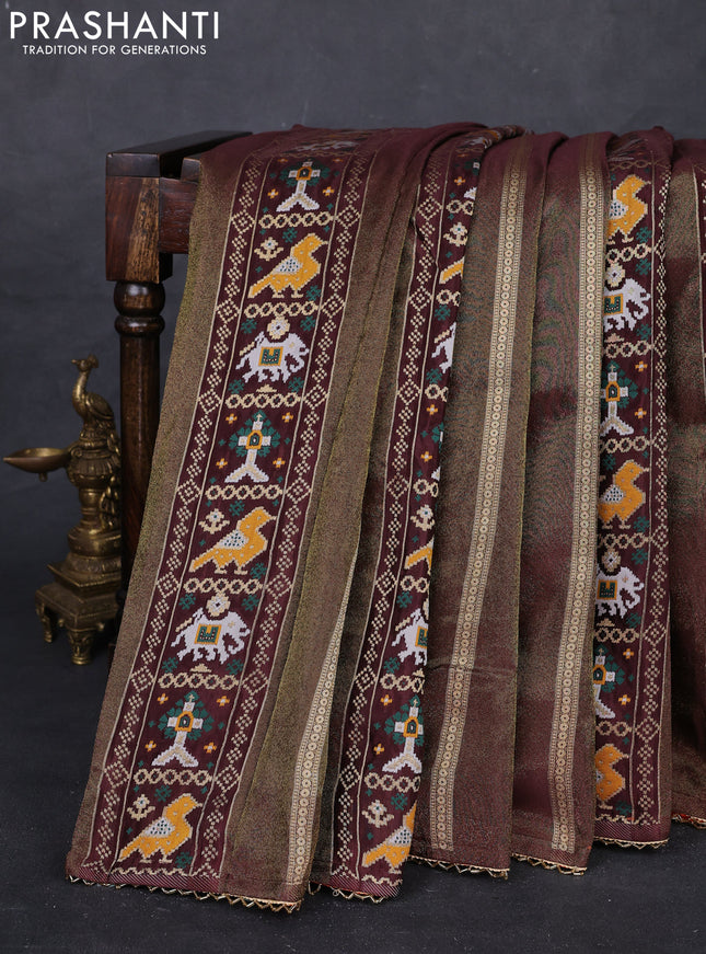 Coffee Brown & Orange Banarasi Silk - Patola Weaving