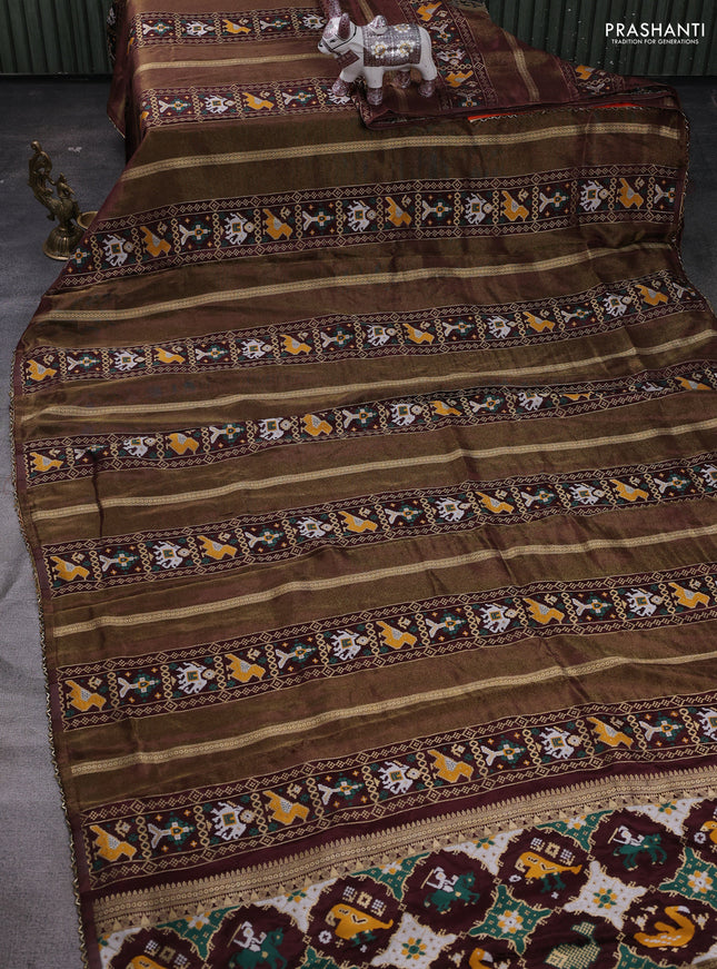 Coffee Brown & Orange Banarasi Silk - Patola Weaving