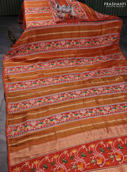 Orange & Coffee Brown Banarasi Silk - Patola Weaving