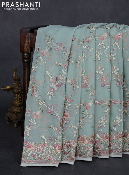 Pastel Green Georgette Saree - Embroidery