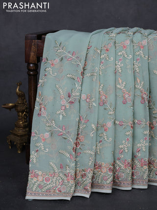 Pastel Green Georgette Saree - Embroidery