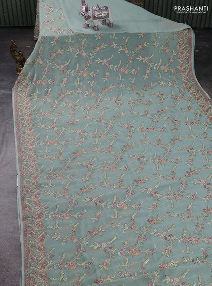 Pastel Green Georgette Saree - Embroidery