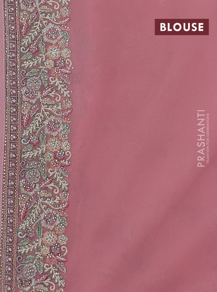 Peach Pink Georgette Saree - Embroidery