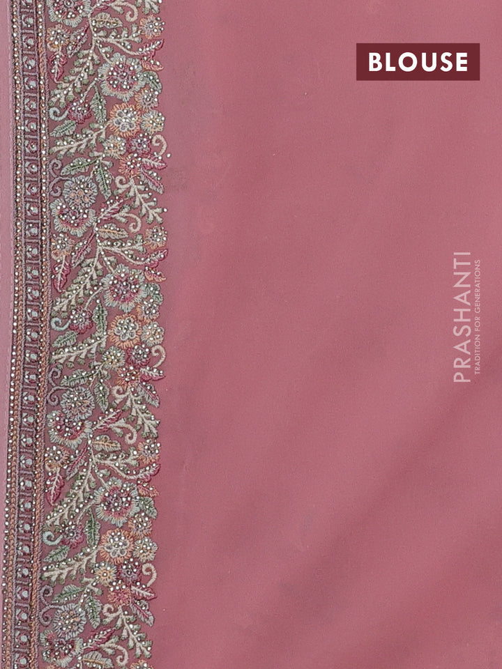 Peach Pink Georgette Saree - Embroidery