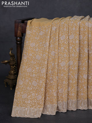 Sandal Georgette Saree - Embroidery