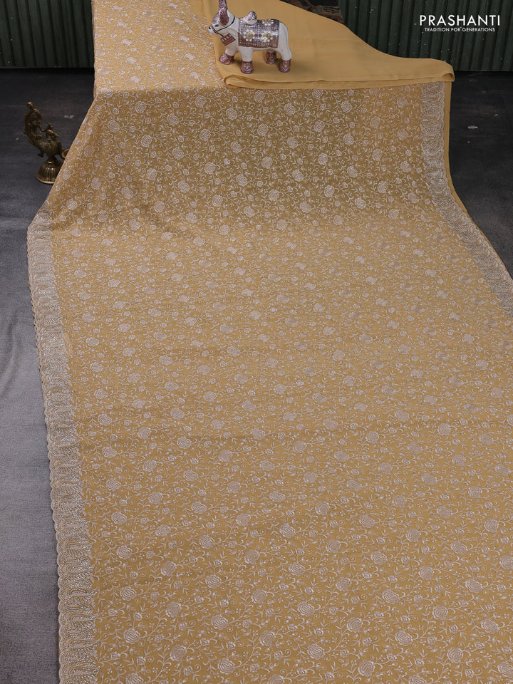 Sandal Georgette Saree - Embroidery