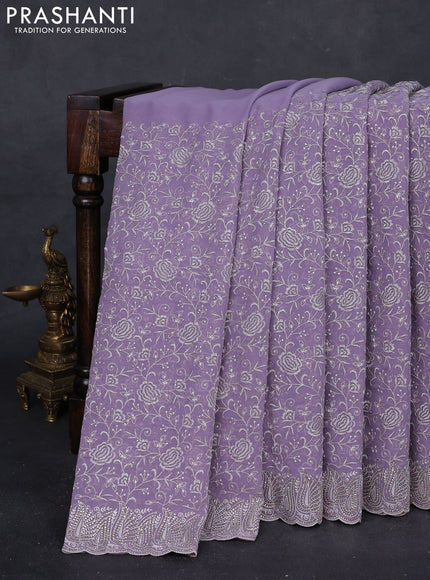 Lavender Georgette Saree - Embroidery