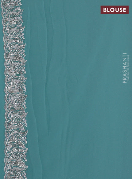 Teal Georgette Saree - Embroidery