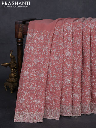 Peach Georgette Saree - Embroidery