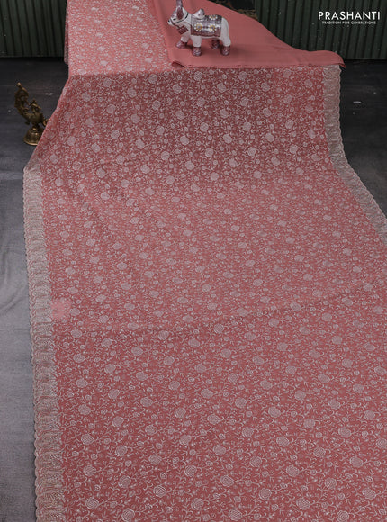 Peach Georgette Saree - Embroidery