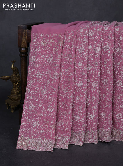 Mauve Pink Georgette Saree - Embroidery