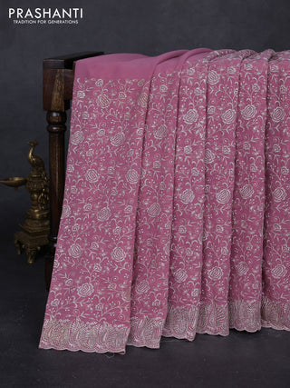 Mauve Pink Georgette Saree - Embroidery