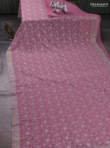 Mauve Pink Georgette Saree - Embroidery
