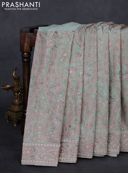 Pastel Green Georgette Saree - Embroidery