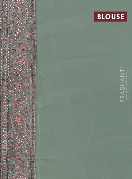 Pastel Green Georgette Saree - Embroidery