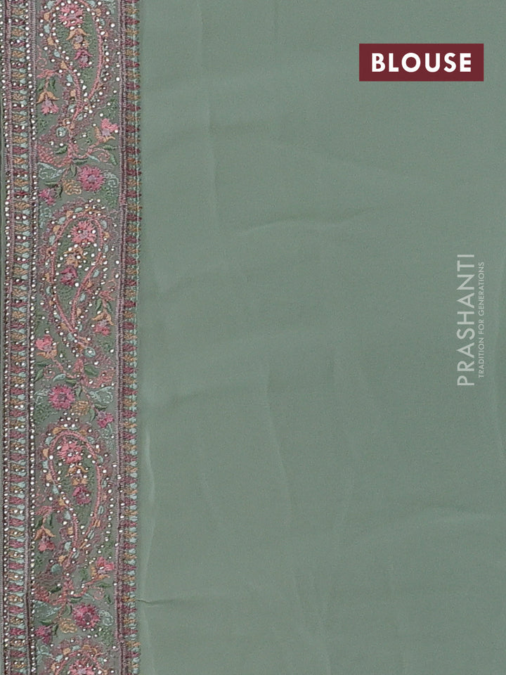 Pastel Green Georgette Saree - Embroidery