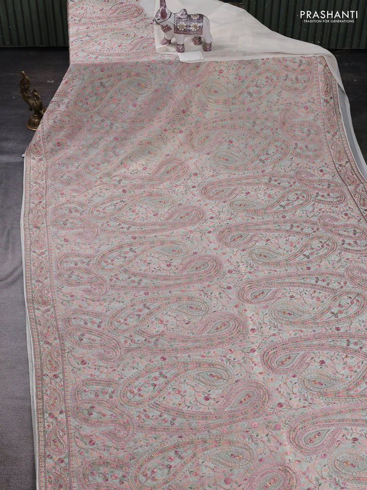 Off White Georgette Saree - Embroidery