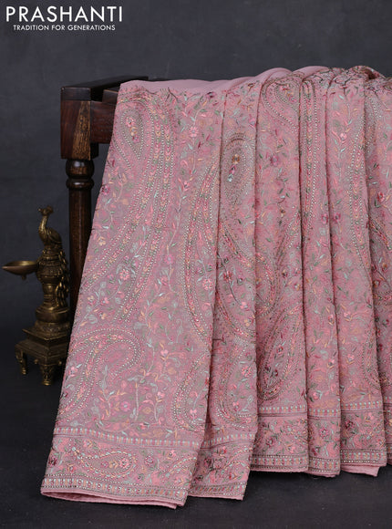 Peach Georgette Saree - Embroidery