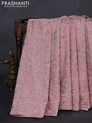 Peach Georgette Saree - Embroidery