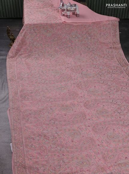 Peach Georgette Saree - Embroidery