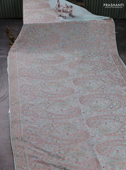 Aque Blue Georgette Saree - Embroidery