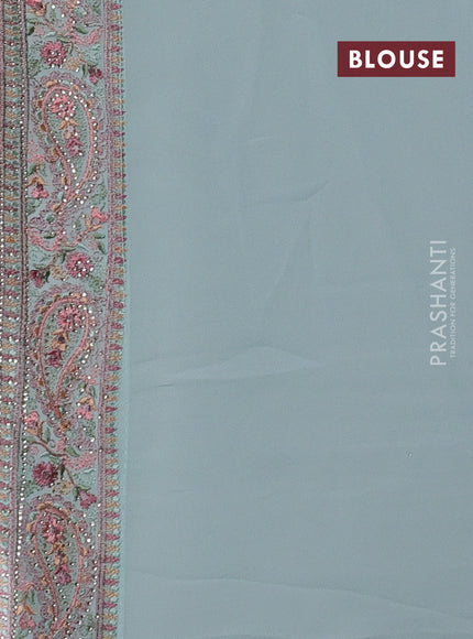 Aque Blue Georgette Saree - Embroidery
